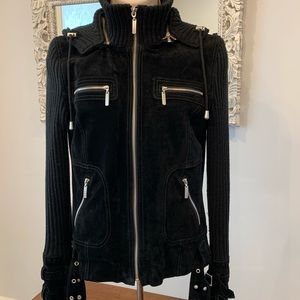 Gorgeous Vero Moda Moto suede leather jacket knit sleeves, buckles